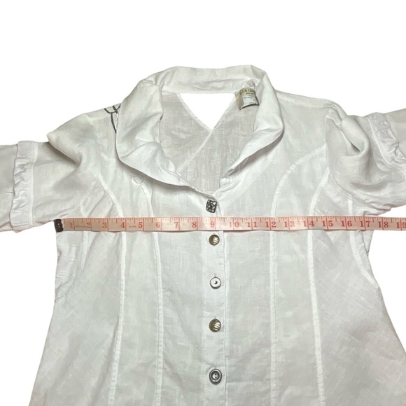 ELISA CAVALETTI 100% Linen 3/4 Sleeve Button Front Blouse Shawl Collar US Sz S - Picture 7 of 9